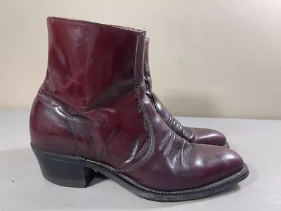 Vintage Hanover Men's Burgundy Leather Side Zip Ankle Boots Size 9d • $19.37