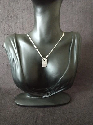 £2.99 • Buy 925 Dog Tag Pendant & Figaro Necklace Sterling Silver Late 20th -Early 21st C