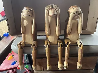 Vintage Wooden Sitting Shelf Monkey Figurines-Full Set • $100