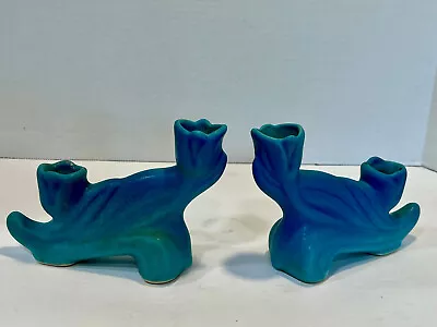 2 Van Briggle Twin Tulip Candleholders Ming Turquoise Blue Glaze Vtg 1958 • $85