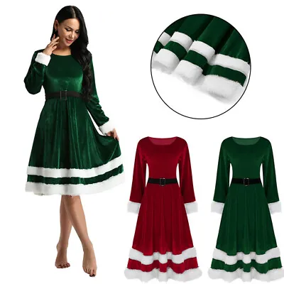 US Womens Xmas Mrs Santa Claus Costume Elegant Sweetie Christmas Fancy Dress Up • $8.09