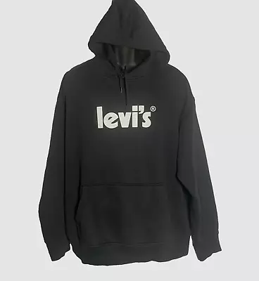 Levis Relaxed Fit Hoodie Men's XL Black Spell Out Logo Pullover Sweatshirt • $19.91