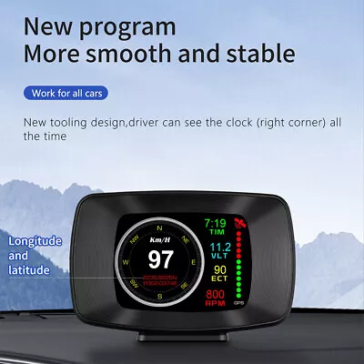 HUD P13 OBD2+GPS Gauge Head Up Car Digital Display Speedometer Temperature Alarm • $44.98