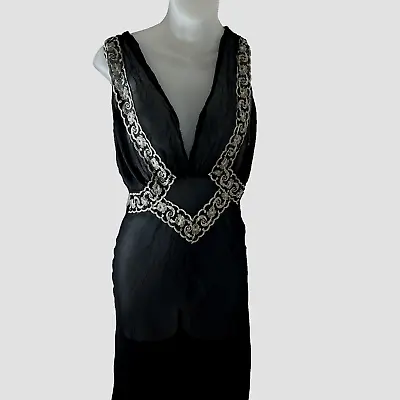 Vintage Sexy Black Nylon Lace See-thru Long Negligee Nightie Sleepwear Small 70s • £32.31