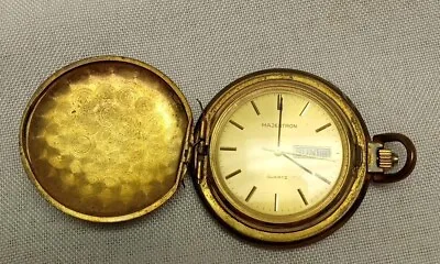 Vintage Majestron Quartz Pocket Watch W/ Day And Date Gold Tone Used For Parts  • $40