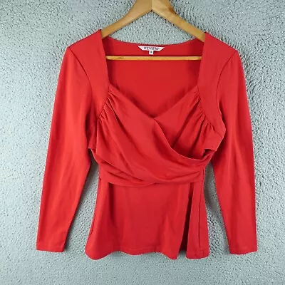 Review Womens Top 12 Red Long Sleeve Career Work Office Corporate V Neck Knit • $19.90