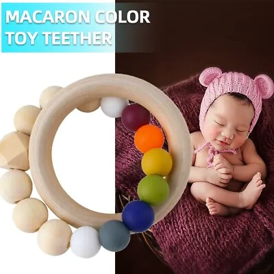 £2.56 • Buy Natural Wooden Ring Silicone  Beads Baby Teething Sensory Bracelets Teether Toys