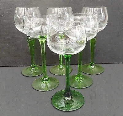 6 Mismatched Green Stemmed Hock Wine Glasses - Minimum Capacity 150 Mls • £19.99