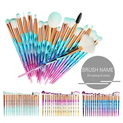 20PCS Eye Make-up Brushes Diamond Unicorn Eyeshadow Eyebrow Blending Brush Set • $7.60