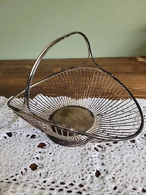 Vintage Wire Basket Fruit Bread Silver Tone Oval Handled Germany • $15