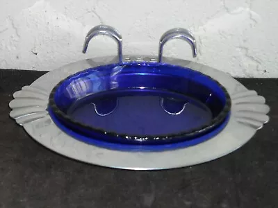 Farber Bros. Farberware Krome Kraft Ashtray With Cobalt Blue Insert • $28