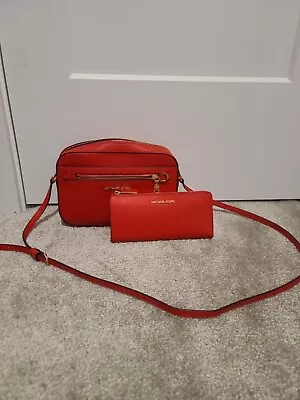 NWOT Michael Kors Saffiano Leather Bag Wallet Jet Set Large Red RETAIL $696 • $200