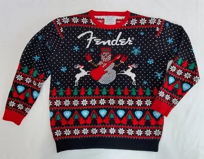 Fender Guitar Ugly Christmas Sweater Limited Edition 2022 Men's XL Black Snowman • $58.95