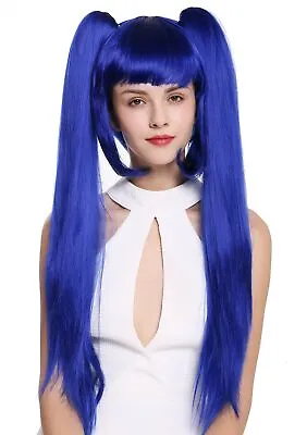 Women's Cosplay Lolita Short Bob Long Smooth Removable Braids Wig Blue • £21.53