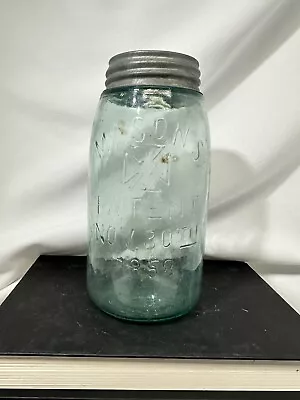 Antique Mason's Patent Nov. 30th 1858 Hero Cross Aqua Fruit Jar • $74