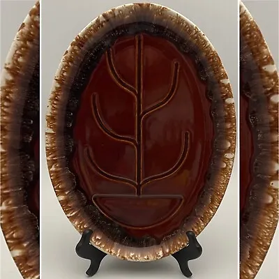McCoy Pottery Brown Drip Glaze Tree Of Life Steak Plate 7107 USA 13  Length • $16