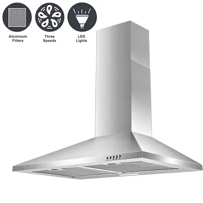 30  Stainless Steel Wall Mount Range Hood 450CFM Kitchen 3-Speed Vent Push Panel • $115.99