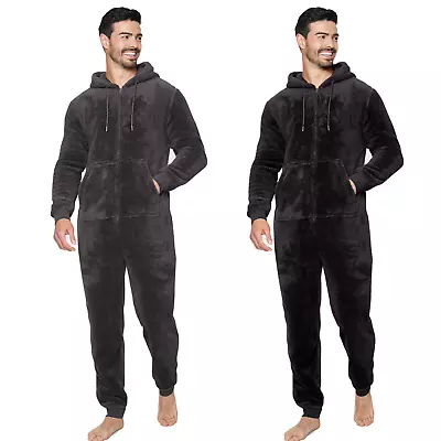 Men's Thick Snuggle Warm Fleece Hooded Zip 1Onesie All In One Jumpsuit Pyjamas • £22.99