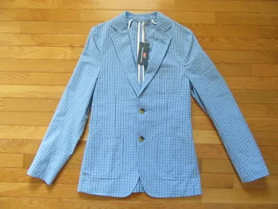 Vineyard Vines Mens Seersucker Sport Coat Cornflower Blue Check Nwt $395 Xs • $129.99