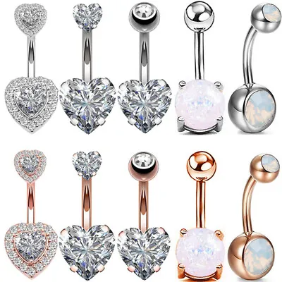 $0.99 • Buy 14G Opal CZ Belly Button Rings Crystal Navel Bar Barbell Body Piercing Jewelry