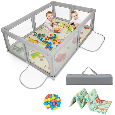 Baby Playpen With Reversible Mat Kids Activity Center Safety Fence W/Ocean Balls • $129.95