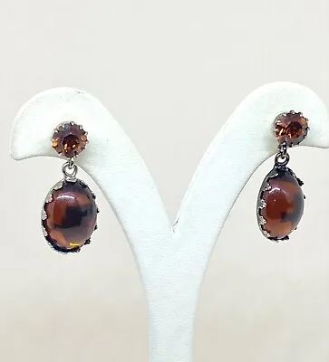 Faux Topaz & Cognac Amber Dangle Drop Stud Earrings By Marks & Spencer Boho Chic • £4.99