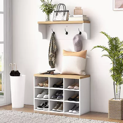 Shoe Bench And Coat Rack Set For Entryway Hallway Mudroom Bedroom • $71.99