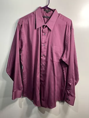 Geoffrey Beene Mens Purple Long Sleeve Button Down Collared Shirt Size XL 17.5 • $15
