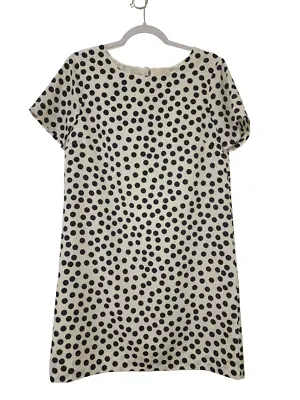 J Crew Womens Short Sleeve Shift Dress Size 6 White Black Polka Dot Lined • $19