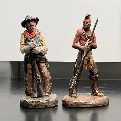 Lot Of 2 Michael Garman Sculptures Cowboy & Native American Signed Vintage 1987 • $275