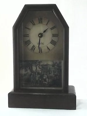 WUERSCH Fall River Mass Wood Mantle Clock COLONIAL SCENE Germany * NOT WORKING * • $98.57