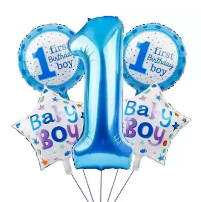 5PCS Baby Boy 1st First Birthday Foil Balloon Set Party Supplies Decoration • $9.99