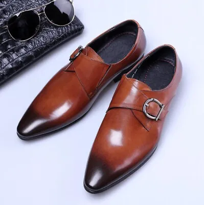 Mens Pointed Toe Business Oxfords Loafers Buckle Dress Shoes Leather Slip On • £36.95