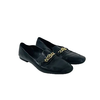 Michael Kors Black Leather Flats Loafers With Gold Tone Chain Women's Size 6.5 • $26.39