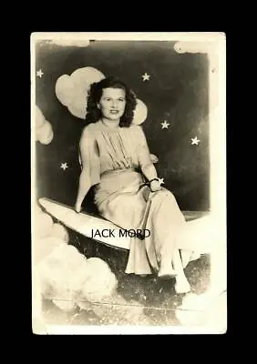 Rare Vintage RPPC Photo ID'd DISABLED WOMAN Sitting On Prop Paper Moon UNUSUAL! • $315