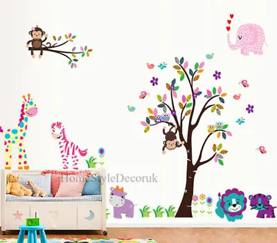 £11.88 • Buy Jungle Animals Zoo Tree Wall Stickers Playroom Decor Kids Nursery Decal