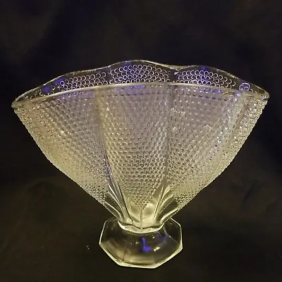 Vintage 1940's L.E. Smith Hobnail 'Thousand  1000 Eye' 8  Clear Fan Vase MCM • $29.96