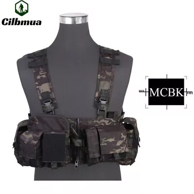 Tactical Combat Chest Rig Vest Green Camo COS Airsoft +Pouch Split Front Harness • $59.10