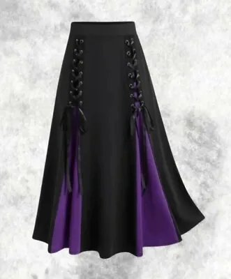 New Gothic Black & Purple Insert Corset Front Maxi Long Skirt Size XL 18 20 22 • £34.99