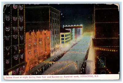 C1910 Salina Street At Night Ka-noo-no Karnival Week Syracuse NY Postcard • $14.98