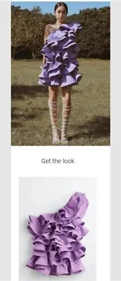 H&M Studio Sz S UK8 10 Purple Lilac One Shoulder Flounce Short Dress Metaverse • £299.99