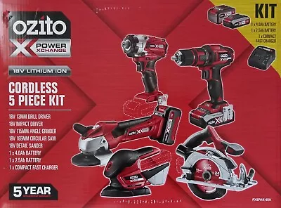 5 Piece Ozito 18v Pxc Cordless Drill Impact Anglegrinder Sander Circular Saw Kit • $897