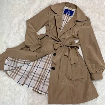 Burberry Flare Coat A-line Mega Check Ribbon Belt Brown Women Size 38/XS Used • $100.70