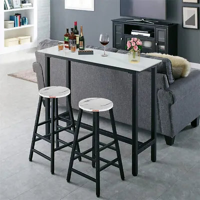 High Gloss Marble Bar Table Modern Kitchen Counter Pub Table With Steel Frame • $164.91