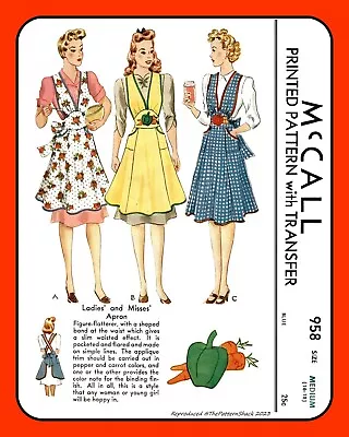 Fitted Bib APRON W Applique McCall 958 VTG 1942 Craft Sewing Pattern • $6.50
