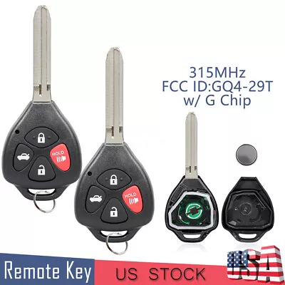 2 Remote Head Car Key Fob 4B + G Chip For Toyota Corolla Venza 2010-2013 GQ4-29T • $18.49
