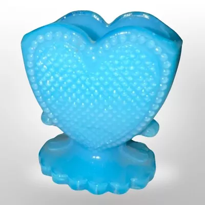 Vintage Blue Milk Glass Valentine Heart Shape Cut Glass Toothpick Holder 2 1/2” • $12.99