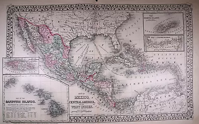 1878 Map TEXAS MEXICO CENTRAL AMERICA CARIBBEAN ~ Authentic Mitchell Map #032 • $45.95