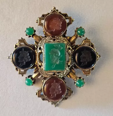 VINTAGE BRASS FLORENZA INTAGLIO MALTESE CROSS PENDANT 1960's   EUC  • $79.99