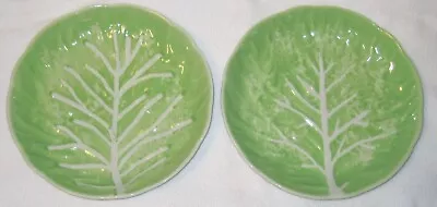 SET OF 2 Vintage TRADER VIC'S VICS 9 1/2  GREEN CABBAGE LEAF DEEP DINNER PLATES • $44.88